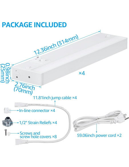 Luz LED Bajo Gabinete TORCHSTAR 30.48 cm 8W 540LM Regulable