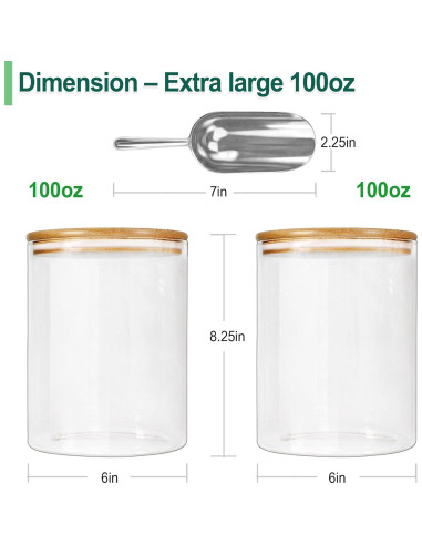 Tarros de vidrio Urban Green 2 Set 2.84L con tapa de bambú