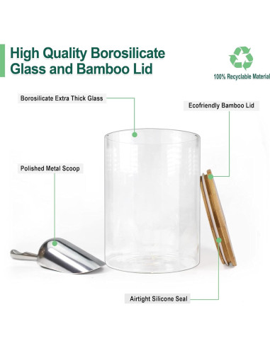 Tarros de vidrio Urban Green 2 Set 2.84L con tapa de bambú