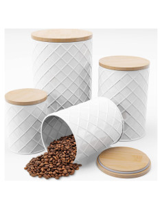 Conjunto de 4 Frascos de Metal Blanco Pebble & Stem Herméticos