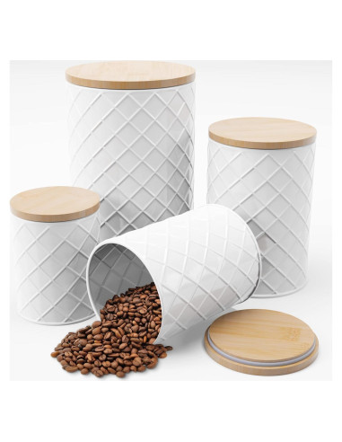 Conjunto de 4 Frascos de Metal Blanco Pebble & Stem Herméticos