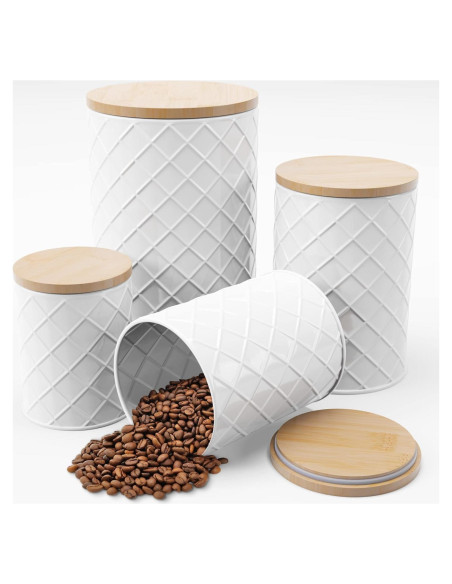 Conjunto de 4 Frascos de Metal Blanco Pebble & Stem Herméticos