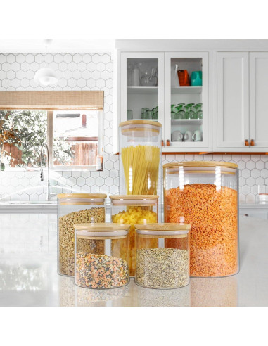 Tarros de vidrio Urban Green 2 Set 2.84L con tapa de bambú