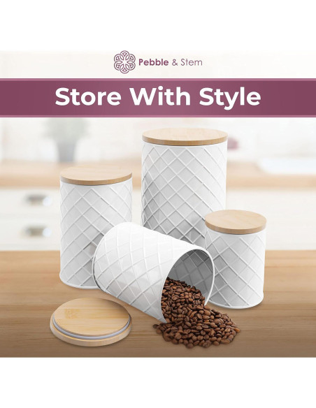 Conjunto de 4 Frascos de Metal Blanco Pebble & Stem Herméticos