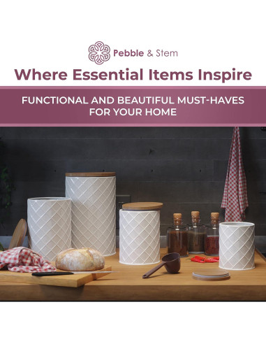 Conjunto de 4 Frascos de Metal Blanco Pebble & Stem Herméticos