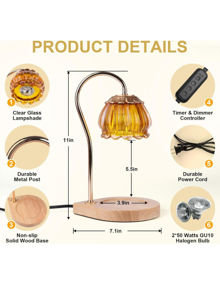 Lámpara Calentadora de Velas Gr8Gardens Naranja Regulable 50W