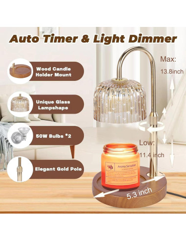 2 Pack Luz Calentador de Velas Eléctrico Qinsar 50W Dimmable