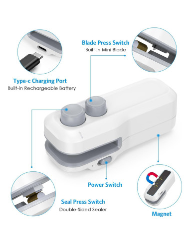 Sellador de Bolsa Mini Olipiter 2 en 1 Recargable USB Blanco