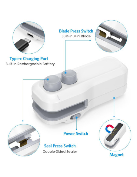 Sellador de Bolsa Mini Olipiter 2 en 1 Recargable USB Blanco