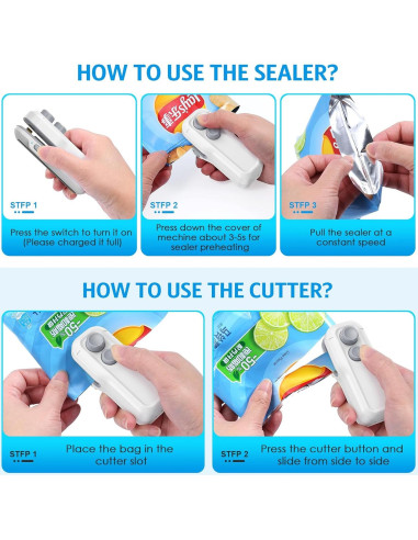 Sellador de Bolsa Mini Olipiter 2 en 1 Recargable USB Blanco