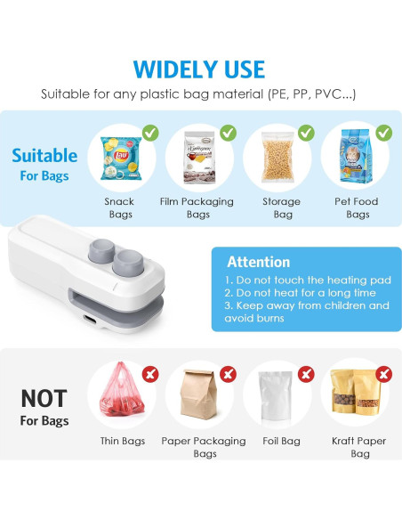 Sellador de Bolsa Mini Olipiter 2 en 1 Recargable USB Blanco