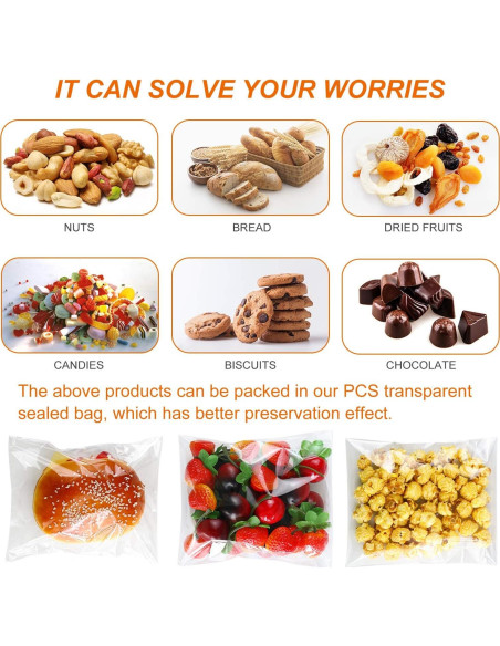 800 Bolsas de Cello Re-sellables NEOACT 3 Tamaños para Alimentos