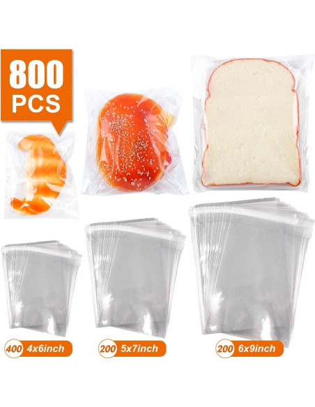 800 Bolsas de Cello Re-sellables NEOACT 3 Tamaños para Alimentos