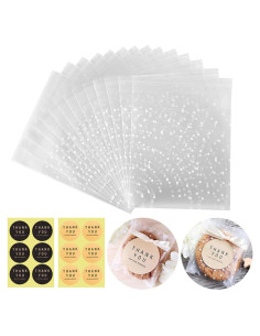 100 Bolsas de Celofán Autoadhesivas Searik 5x7 cm con Etiquetas