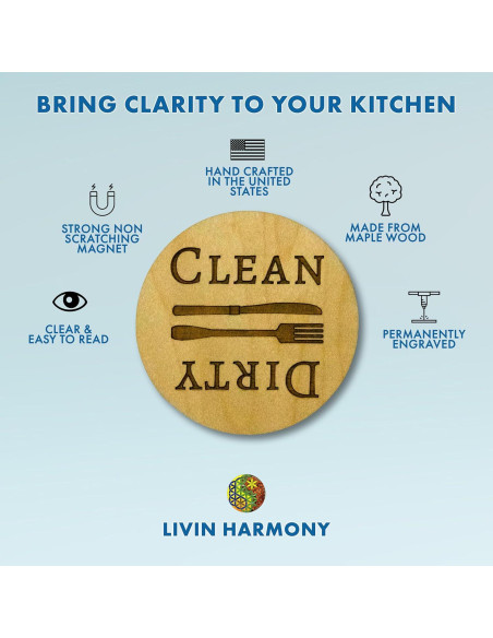 Imán de Lavavajillas Limpio Sucio Madera Arce 6.35 cm