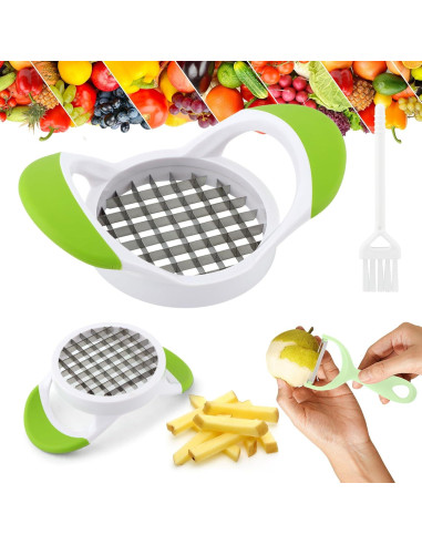 Cortador de Papas Fritas QWLWBU Acero Inoxidable Verde Manual