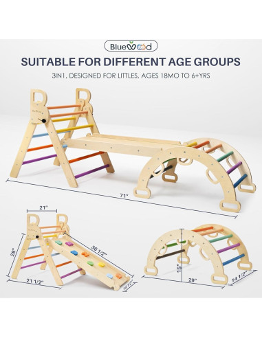Conjunto Triángulo Pikler y Viga de Equilibrio BlueWood