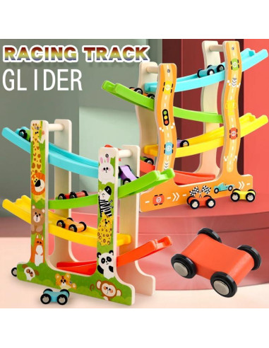 Juguete de Rampa de Coche de Madera ZHEJIANG 4 Niveles 8 Coches