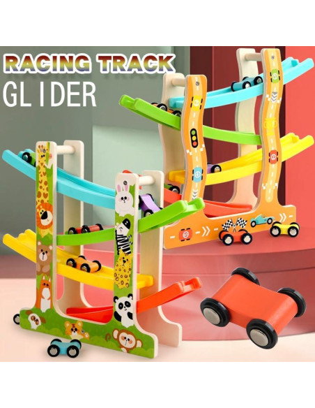 Juguete de Rampa de Coche de Madera ZHEJIANG 4 Niveles 8 Coches