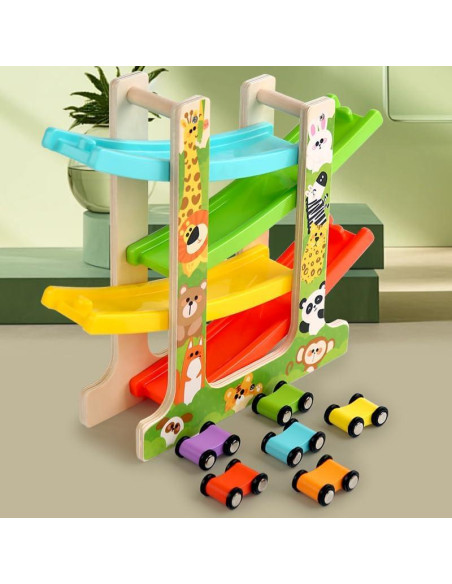 Juguete de Rampa de Coche de Madera ZHEJIANG 4 Niveles 8 Coches