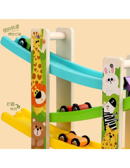 Juguete de Rampa de Coche de Madera ZHEJIANG 4 Niveles 8 Coches