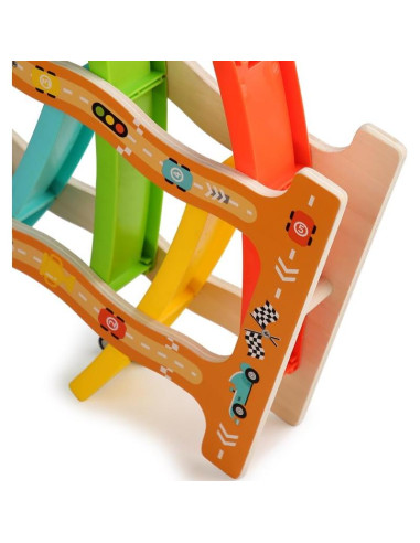 Juguete de Rampa de Coche de Madera ZHEJIANG 4 Niveles 8 Coches