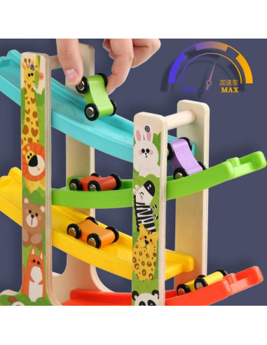 Juguete de Rampa de Coche de Madera ZHEJIANG 4 Niveles 8 Coches