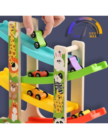 Juguete de Rampa de Coche de Madera ZHEJIANG 4 Niveles 8 Coches