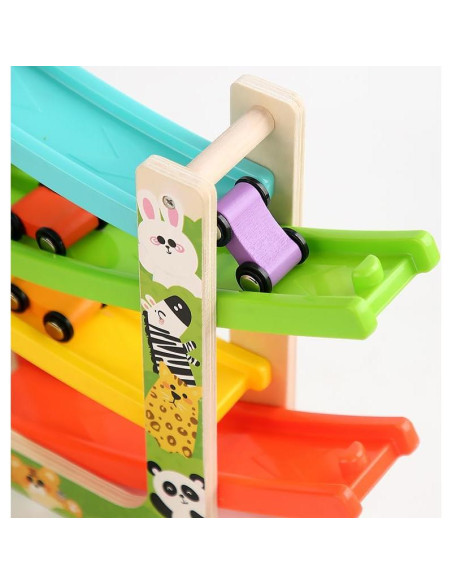 Juguete de Rampa de Coche de Madera ZHEJIANG 4 Niveles 8 Coches