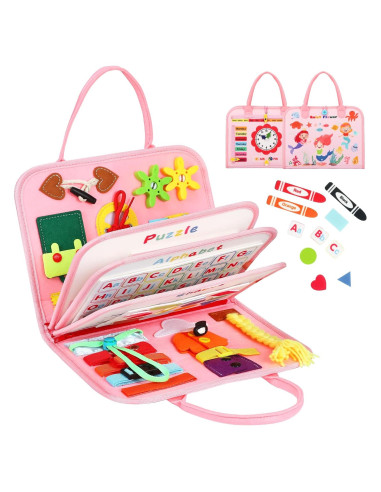 Tablero Ocupado Montessori Quiet Flower 8 en 1 para Niños Rosa