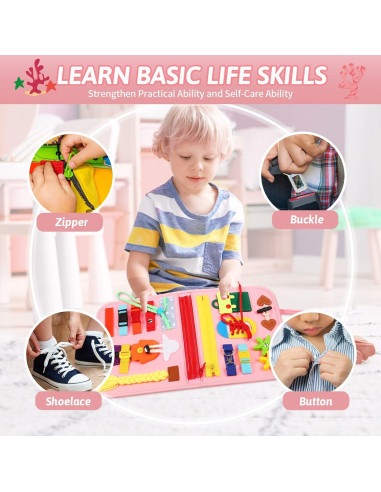 Tablero Ocupado Montessori Quiet Flower 8 en 1 para Niños Rosa