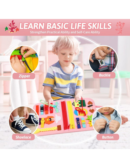 Tablero Ocupado Montessori Quiet Flower 8 en 1 para Niños Rosa