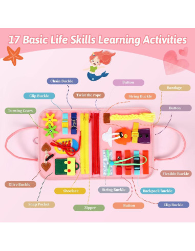 Tablero Ocupado Montessori Quiet Flower 8 en 1 para Niños Rosa