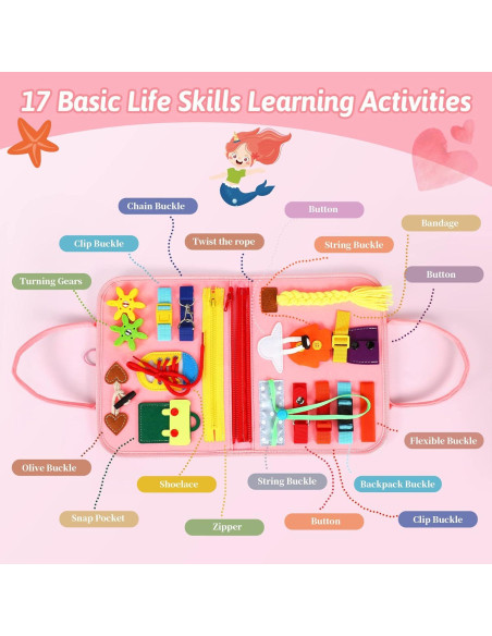 Tablero Ocupado Montessori Quiet Flower 8 en 1 para Niños Rosa