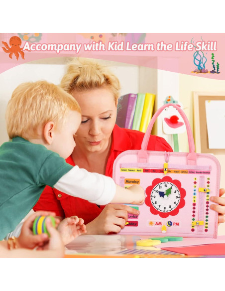 Tablero Ocupado Montessori Quiet Flower 8 en 1 para Niños Rosa