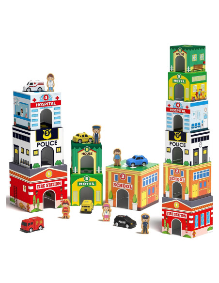 Bloques Apilables Montessori Coogam con Garajes de Coches - Juguete Educativo 2-4 Años