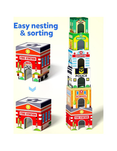 Bloques Apilables Montessori Coogam con Garajes de Coches - Juguete Educativo 2-4 Años