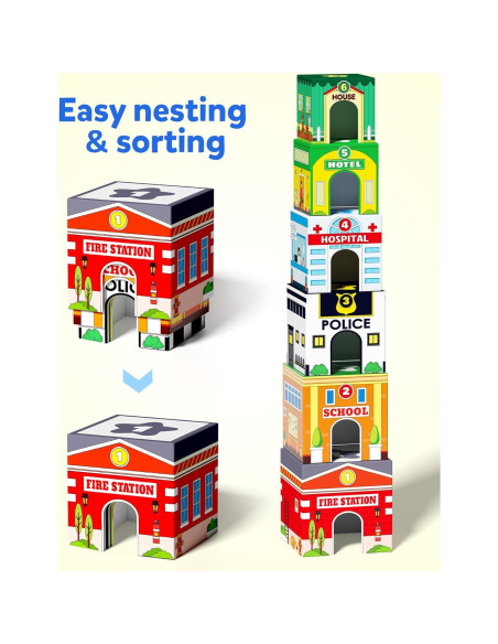 Bloques Apilables Montessori Coogam con Garajes de Coches - Juguete Educativo 2-4 Años