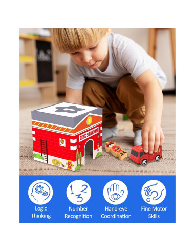 Bloques Apilables Montessori Coogam con Garajes de Coches - Juguete Educativo 2-4 Años