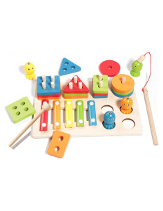 Tablero de Actividades de Madera 3-en-1 Elvozvets - Juguete Educativo