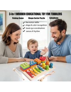 Tablero de Actividades de Madera 3-en-1 Elvozvets - Juguete Educativo 2
