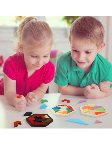 Paquete de 3 Rompecabezas Hexagonales de Madera Jerify
