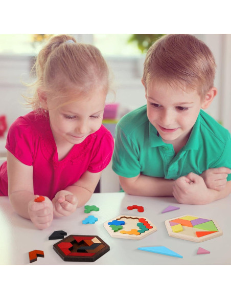 Paquete de 3 Rompecabezas Hexagonales de Madera Jerify