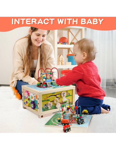 Cubo de Actividad de Madera 7 en 1 FOPNETS Juguete Educativo