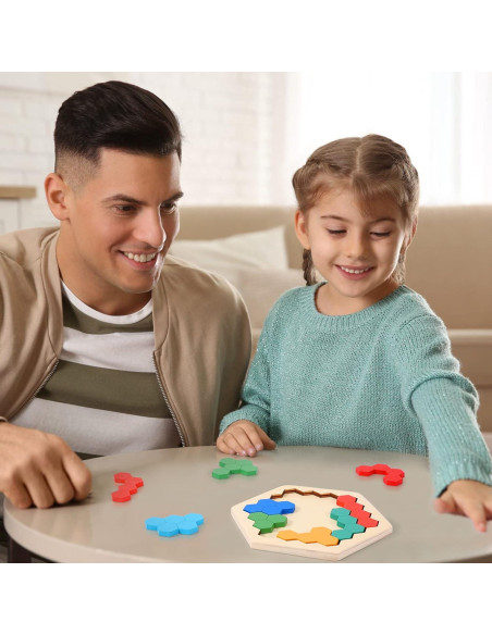 Paquete de 3 Rompecabezas Hexagonales de Madera Jerify