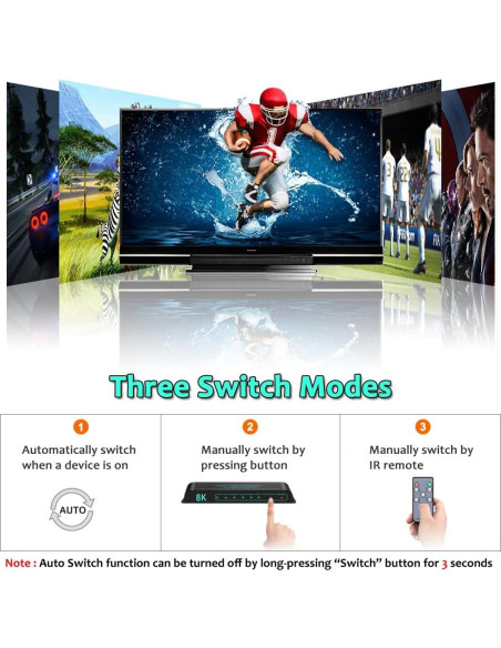 Interruptor HDMI 8K SkycropHD 4 en 1 Automático 48Gbps