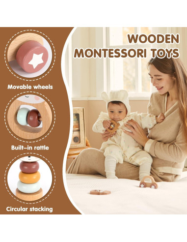 Juguetes de Madera Montessori Freniland 5 Piezas para Bebés