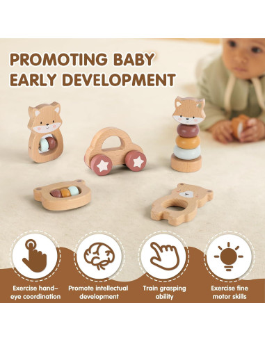 Juguetes de Madera Montessori Freniland 5 Piezas para Bebés