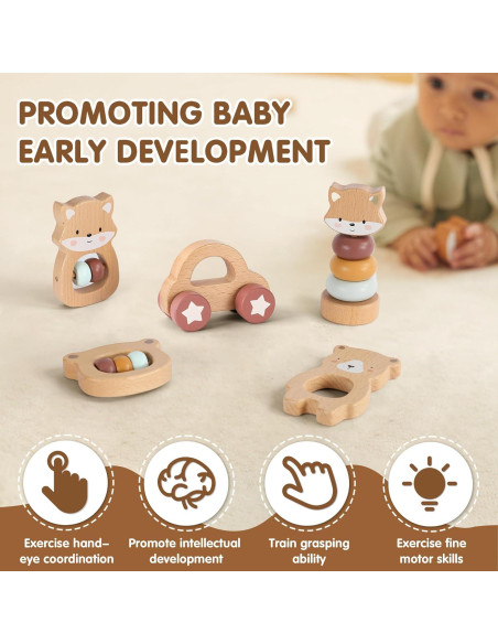 Juguetes de Madera Montessori Freniland 5 Piezas para Bebés