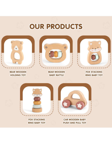 Juguetes de Madera Montessori Freniland 5 Piezas para Bebés